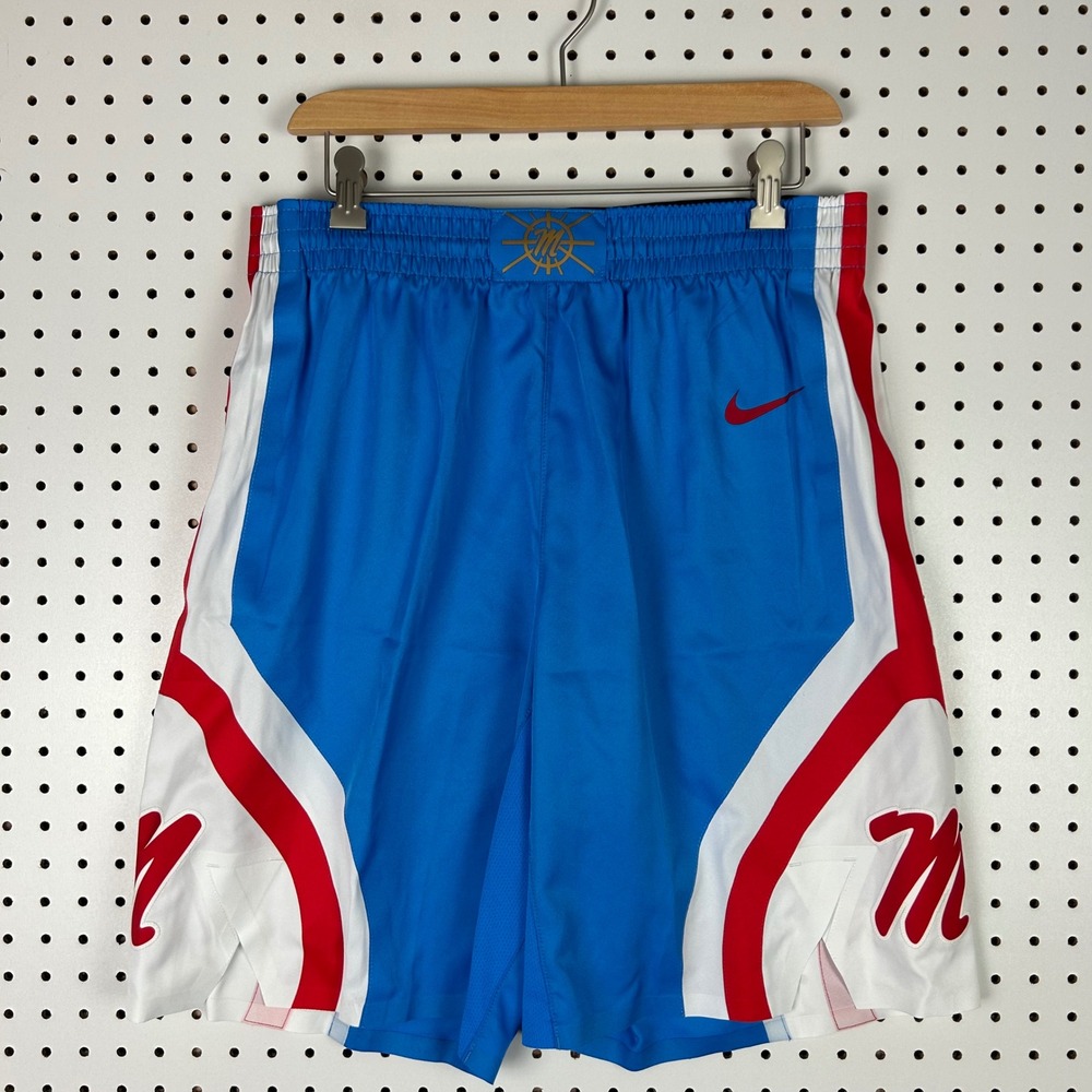 Nike Ole Miss Rebels Basketball Shorts Sz 38 Powder‎ Blue Red 2025-2026 GAME PE